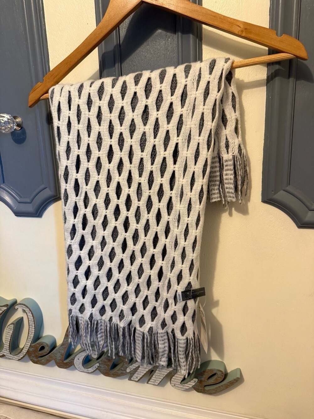 Buckle Off White Grey Tassel Fringe Eternity Scarf
